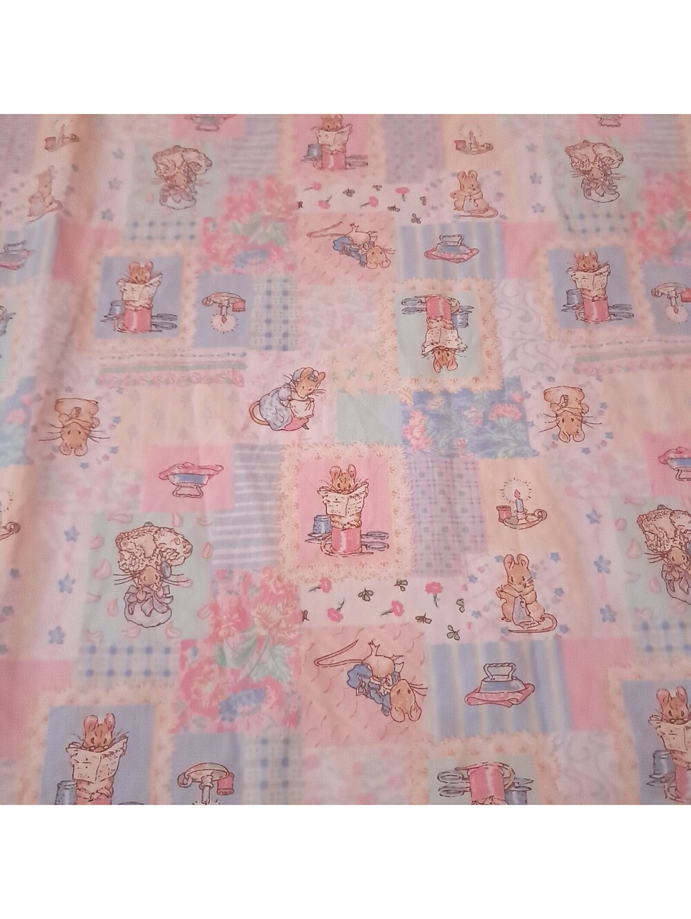 Beatrix Potter Peter Rabbit fabric pastel patchwork Frederick Warne 1990s cotton